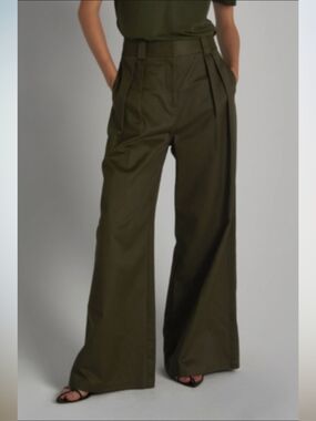 NWT TRR Saintart Women's Argo Wideleg Trouser Pants Olive Brushed Khaki Twill S